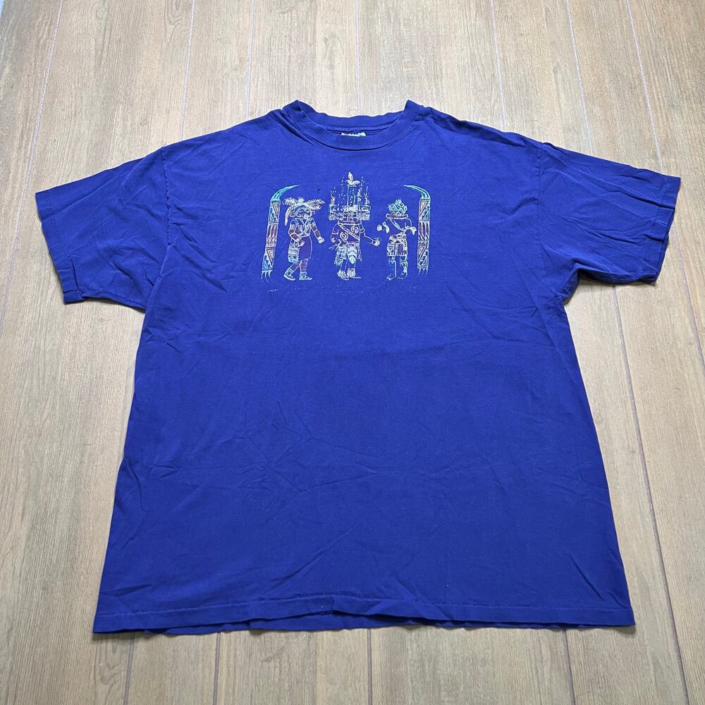 Vintage T-shirt graphic print of figures men Sz XXL single stitch distress Y2K